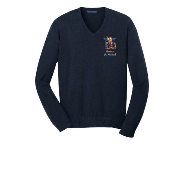 V-Neck Pullover Sweater - Music at St. Michael, Color: Navy
