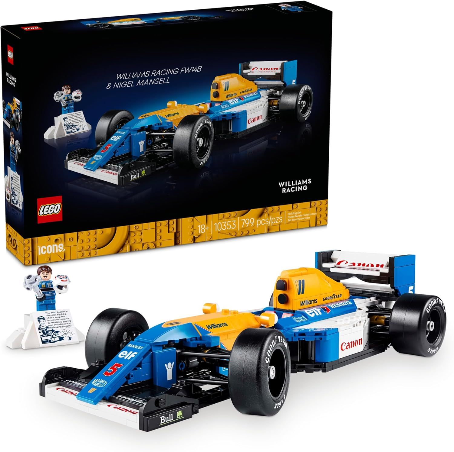LEGO Icons Williams Racing FW14B &amp; Nigel Mansell F1 Model Car Kit - Building Set for Adults, Ages 18+ - F1 DIY Craft for Display - Gift for Graduation -10353