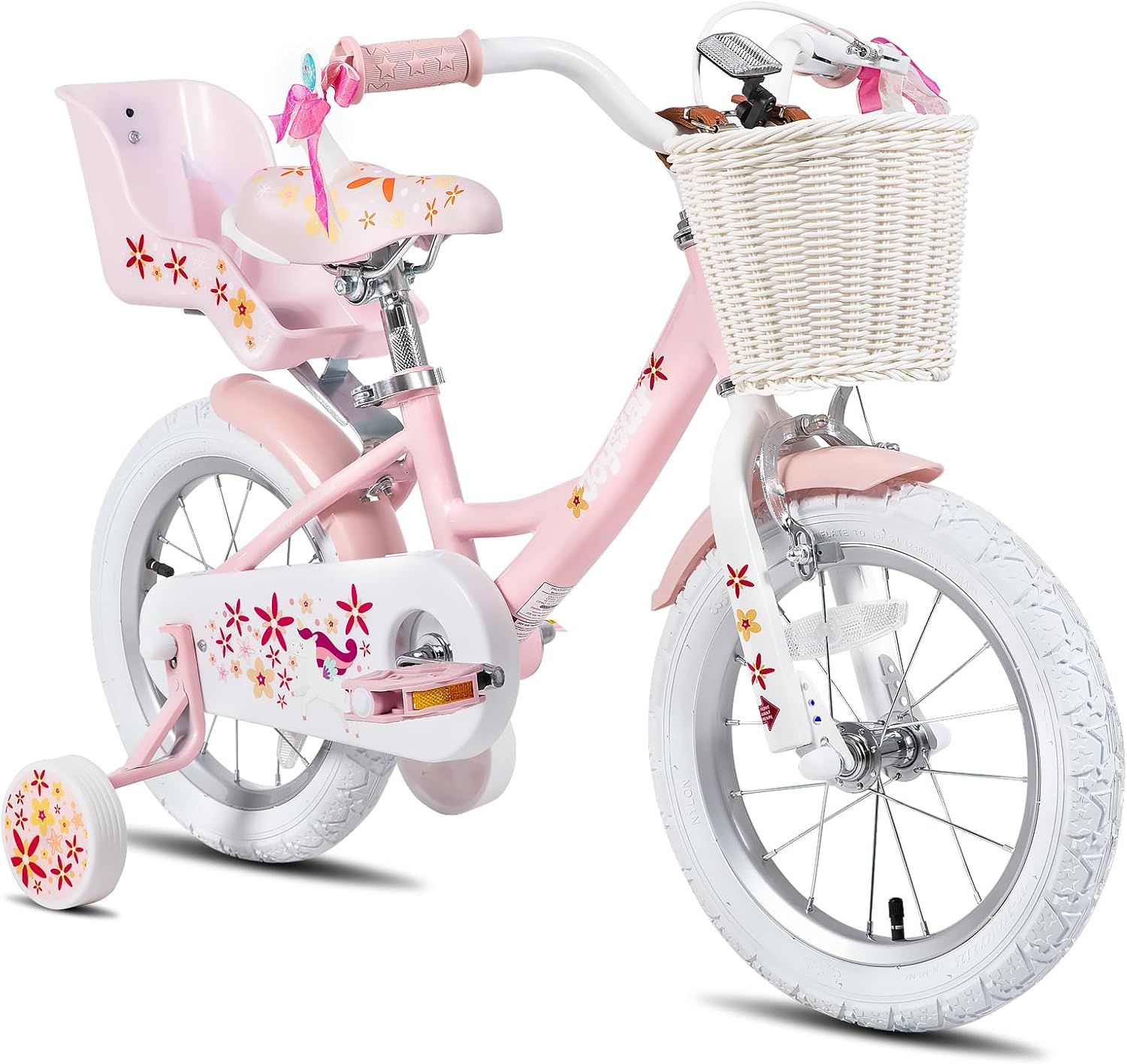 JOYSTAR Unicorn Kids Bike for Girls Ages 2-9 Years Old, 12 14 16 18 Inch Kids Bike with Training Wheels, Doll Seat, Streamers and Basket, Toddler Girls Bike, Multiple Colors