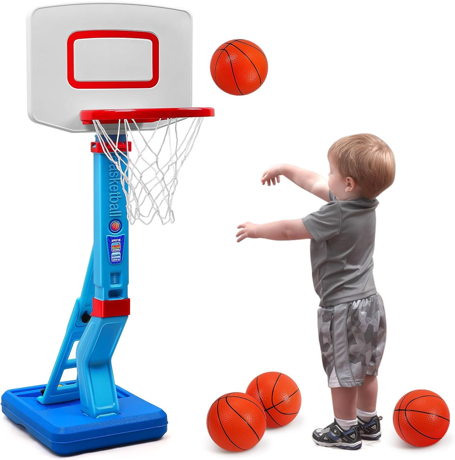 SUPER JOY Toddler Basketball Hoop - Height Adjustable Kids Hoop for Indoor &amp; Outdoor Play - Portable Basketball Goal for Poolside &amp; Swimming Pool - Toy for Boys &amp; Girls