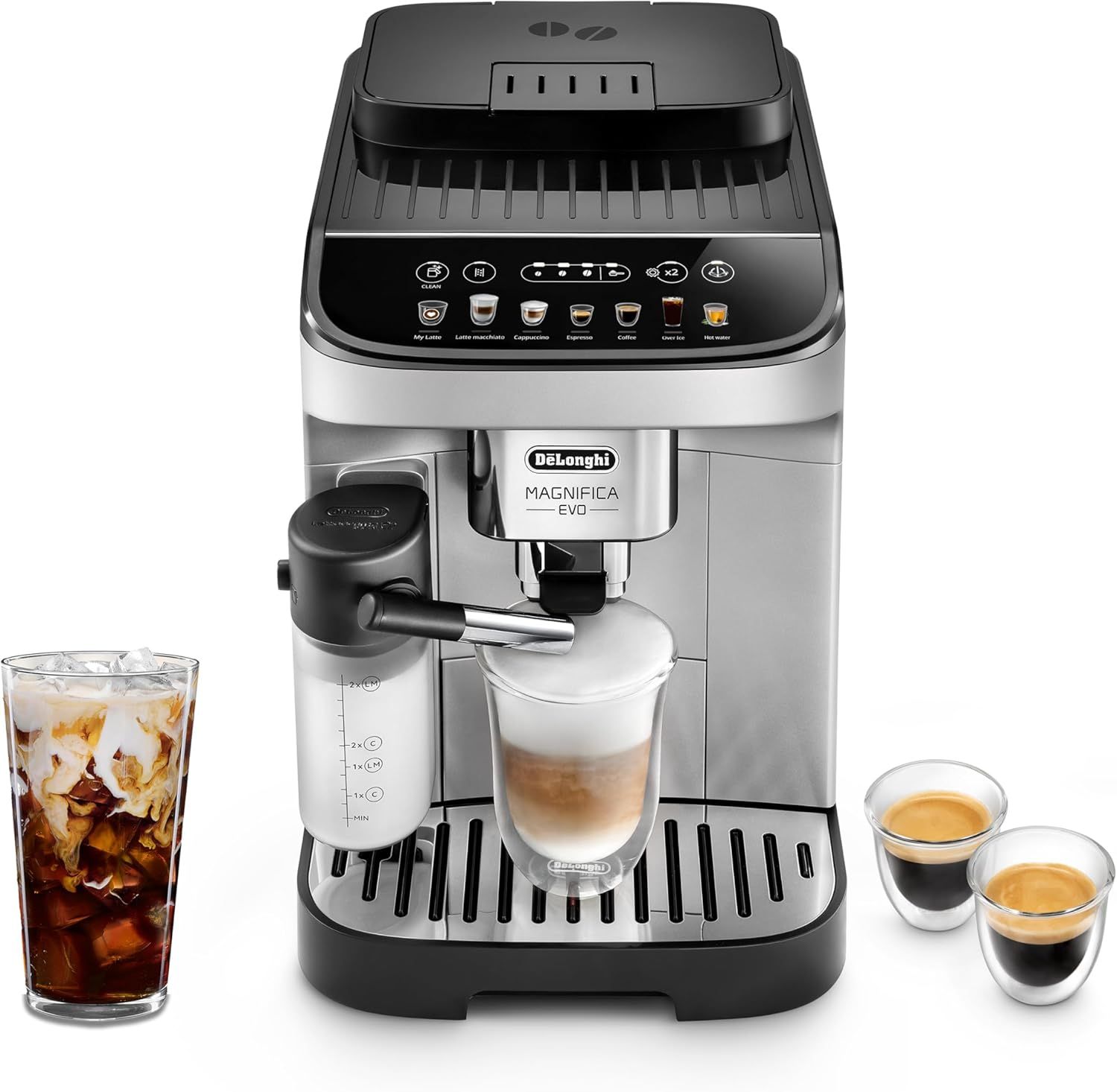 De&#39;Longhi Magnifica Evo Automatic Espresso &amp; Coffee Machine with Automatic Milk Frother for Latte, Cappuccino, Iced Coffee, Built-in Grinder, ECAM29084SB