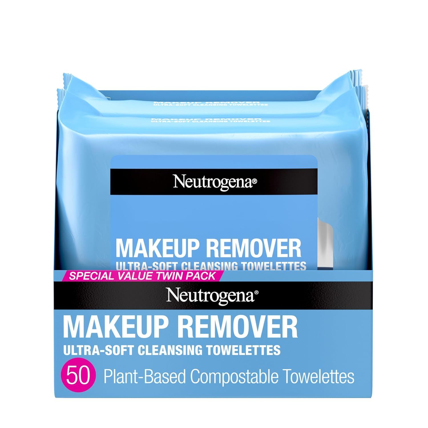 Neutrogena Makeup Remover Wipes, Daily Facial Cleanser Towelettes, Gently Cleanse and Remove Oil &amp; Makeup, Alcohol-Free Makeup Wipes, 2 x 25 ct