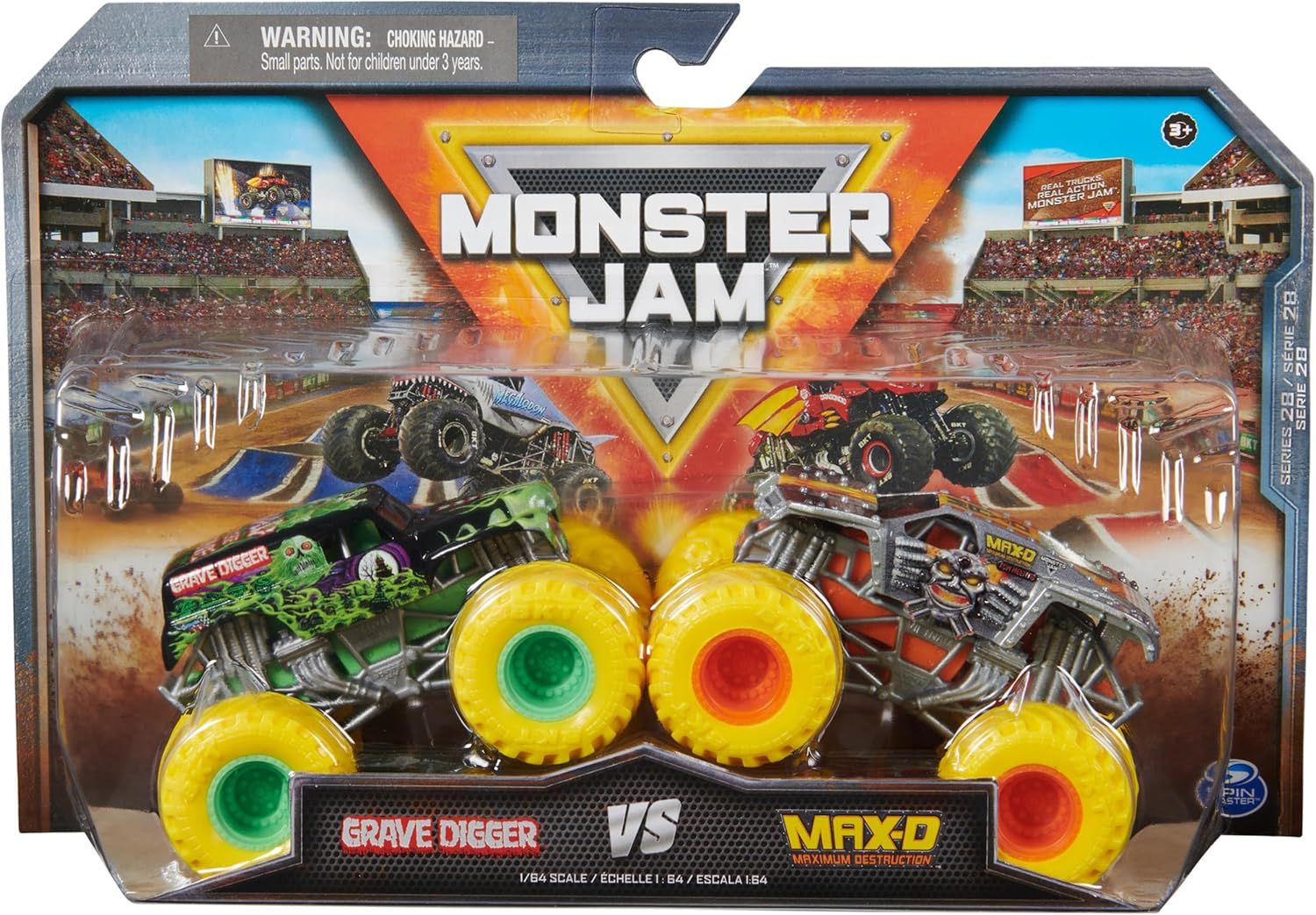 Monster Jam, Official Grave Digger Vs. Max D Die-Cast Monster Trucks, 1:64 Scale, Kids Toys for Boys Ages 3 and up