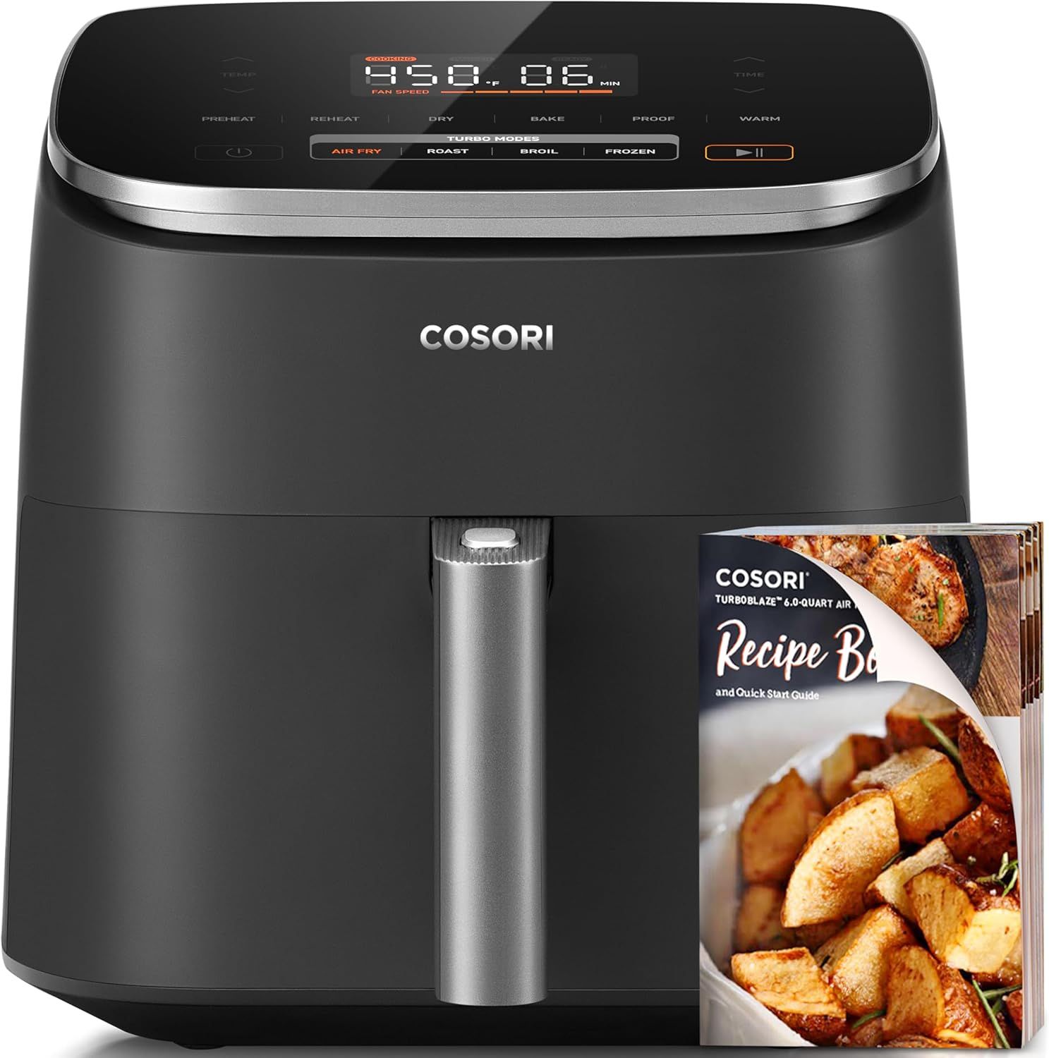 COSORI Air Fryer 9-in-1, Compact &amp; Large 6-Qt, Fast Turbo Modes, 90–450°F Precise Heat for Even Results, Up to 95% Less Oil*, Roast, Bake, Dry, Reheat, Frozen, Broil, Proof, 120V, TurboBlaze, Grey