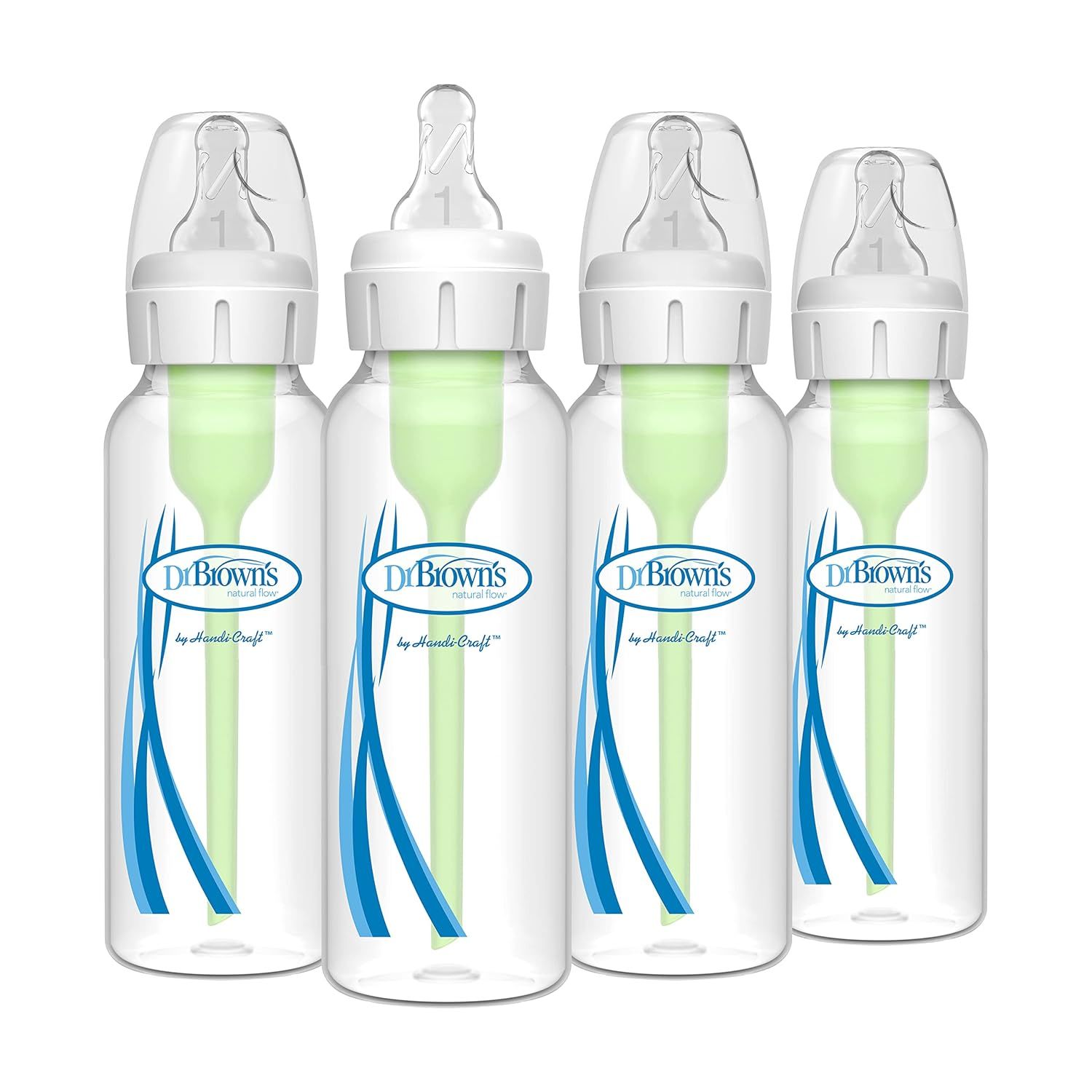 Dr. Brown&#39;s Natural Flow Anti-Colic Options+ Narrow Baby Bottle, 8 oz/250 mL, with Level 1 Slow Flow Nipples, 0m+, 4 Pack