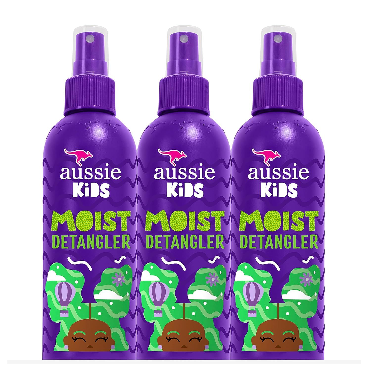 Aussie Kids Moist Detangler Spray, Sulfate &amp; Paraben Free, Moisturizing &amp; Tangle-Free Hair Care for Kids, Cruelty-Free, 8 Fl Oz Each, 3 Pack