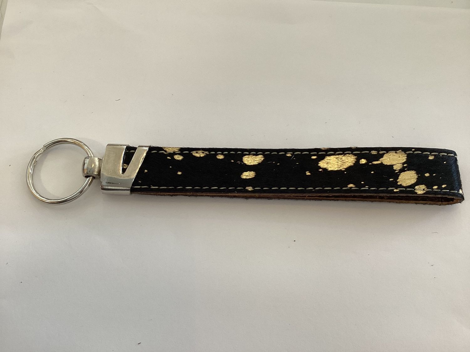 Western Cowhide Keychain, Color: Black &amp; Gold