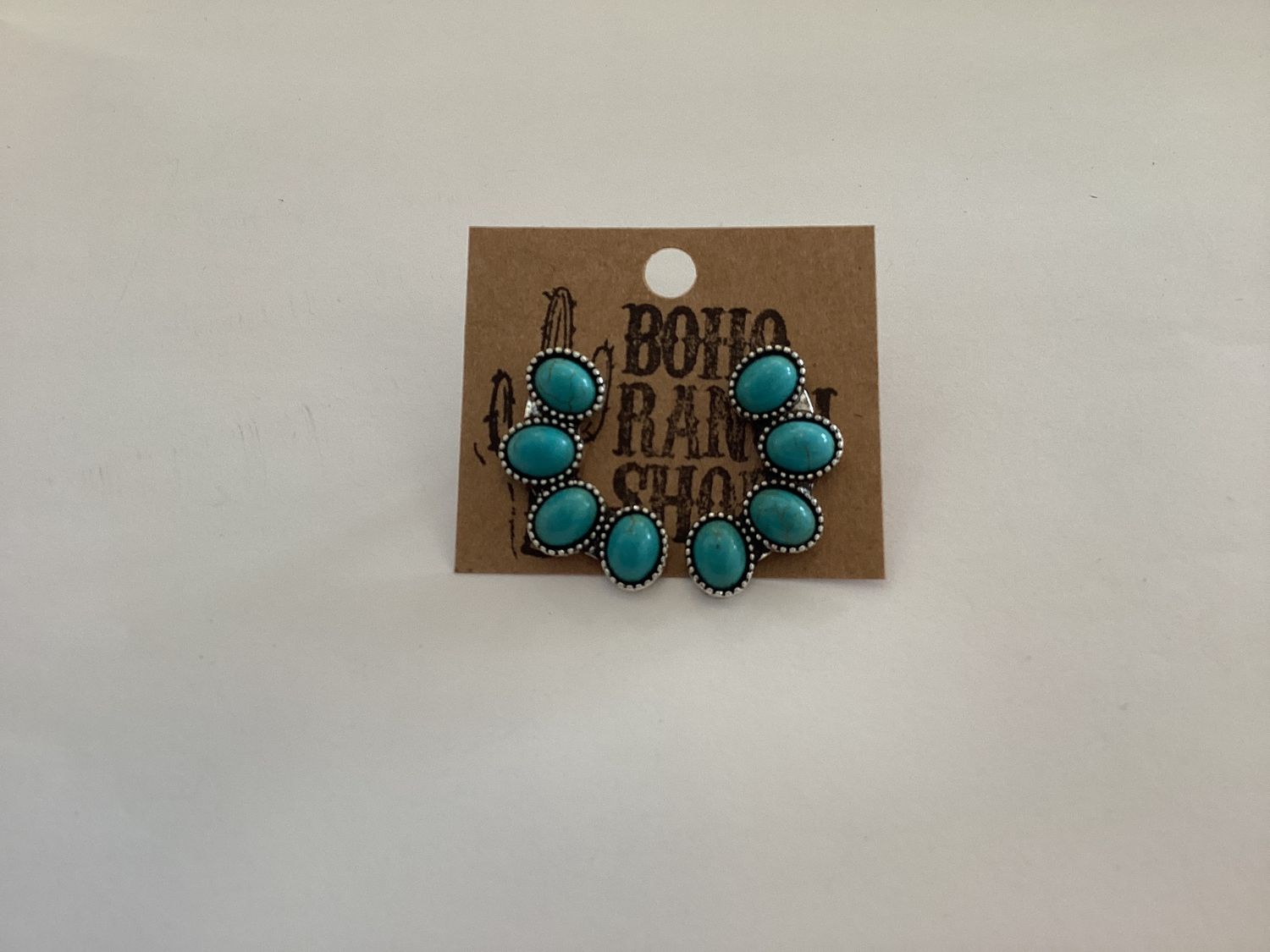 Squash Blossom Stone Stud Earring, Color: Turquoise