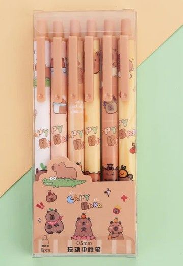 cartoon boxed gel pen blk 6 in pack capybara