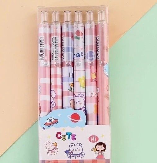 cartoon boxed gel pen blk 6 in pack lele bear model