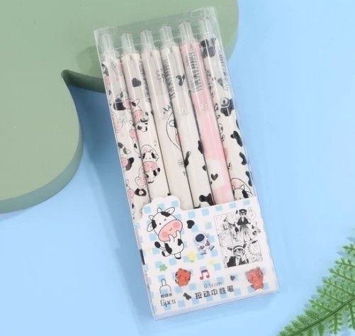 cartoon boxed gel pen blk 6 in pack cow type