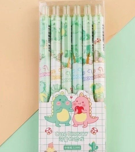 cartoon boxed gel pen blk 6 in pack little dinosaur