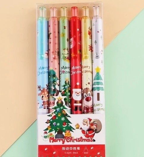 cartoon boxed gel pen blk 6 in pack solid xmas color