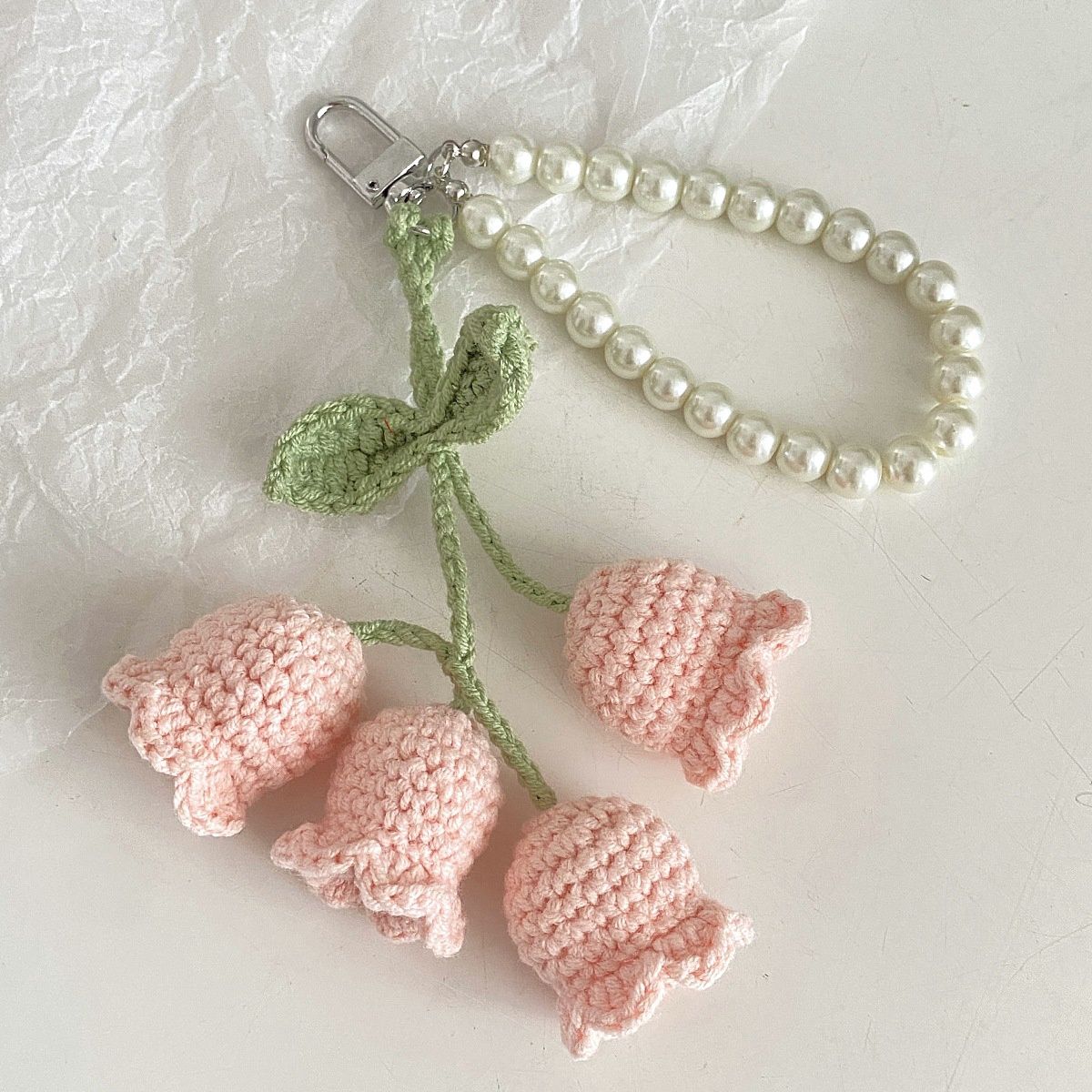 Cute Flower yarn Keychain, Colour: Pink