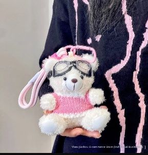 Pilot Bear Keychain, Colour: Pink