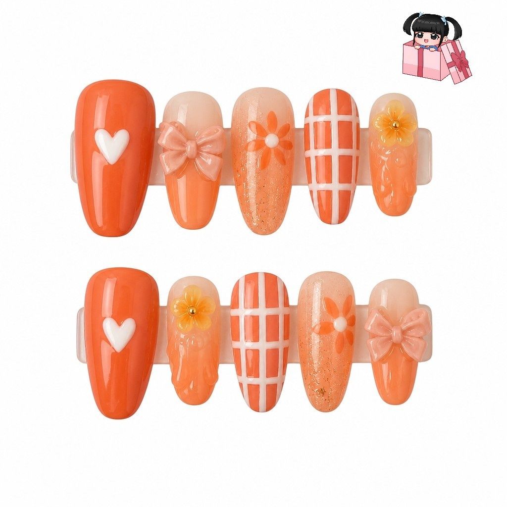 Designed press on nails, Box Set: Apricot Blossom