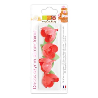 Scrapcooking Wafer Decoration Red Rose &amp; Leaf Set/10