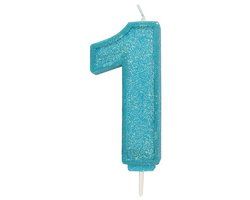 cijfer kaars 1 Blauw glitter