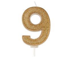 Sparkle Gold Numeral Candle 9