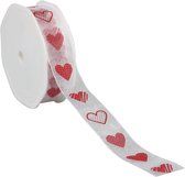 Lint - 25mm - 20m - Hartjes - rood/wit