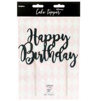 Partydeco - Cake Topper Happy Birthday zwart