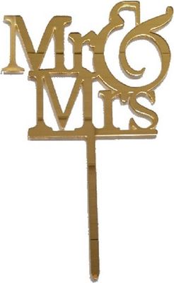 Mr &amp; Mrs topper acryl goud