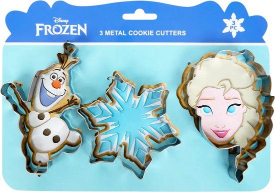 Disney Frozen koekvormen - Olaf Elsa ijskristal / sneeuwvlok - 3 bakvormen - uitsteekvormpjes - bakvormpjes - metaal