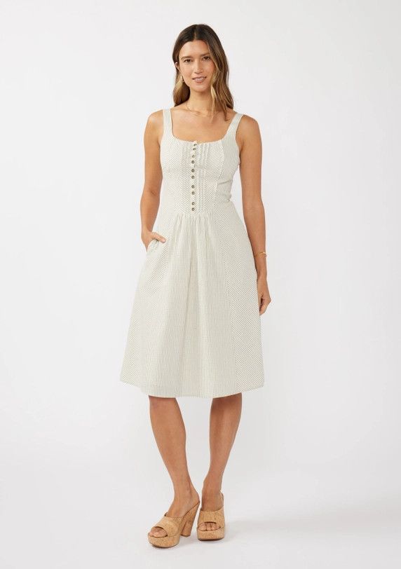Button Down Corset Midi Dress, Size: S, Color: IVORY/GREY