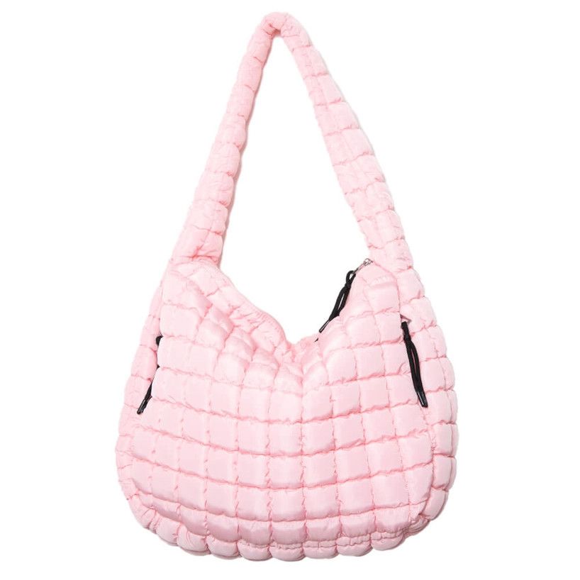 Oversized Quilted Hobo Tote Bag, Color: PINK