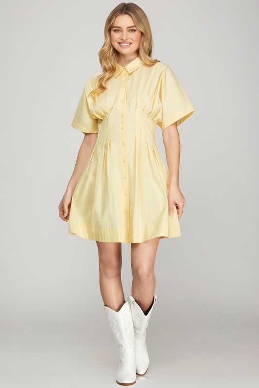 Drop Shoulder Pleated Shirt Dress