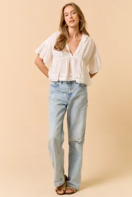 V-Neck Blouse with Trim Detail