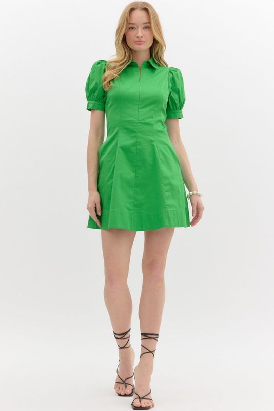 Short Puff Slv Zipper Detail Mini Dress