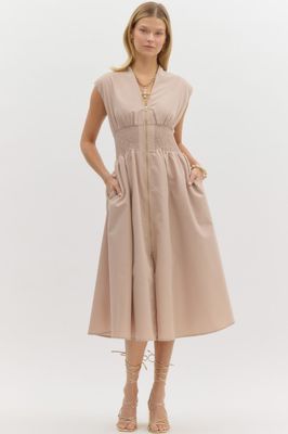 Solid Zipper Midi Dress
