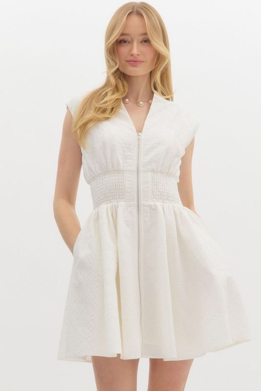 Jacquard Pattern Zipper Mini Dress