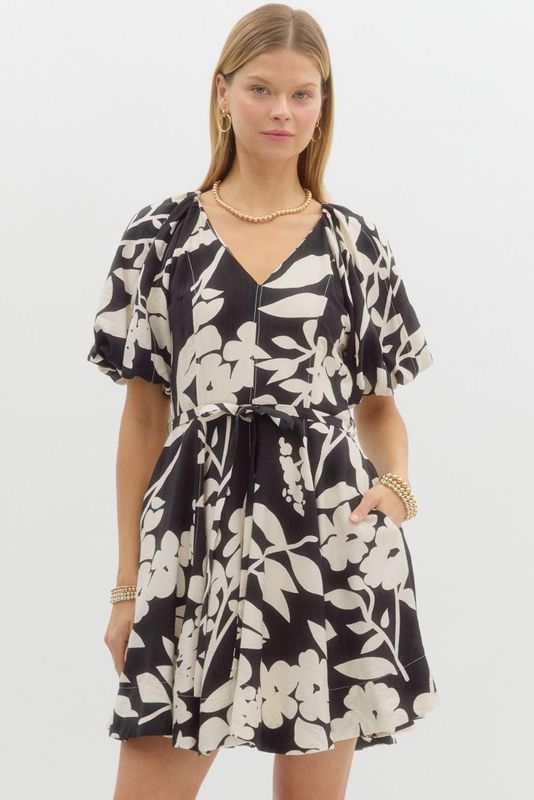 Floral Vneck Bubble Slv Dress