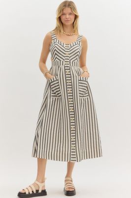 Stripe Midi Dress W/Side Cutout Det