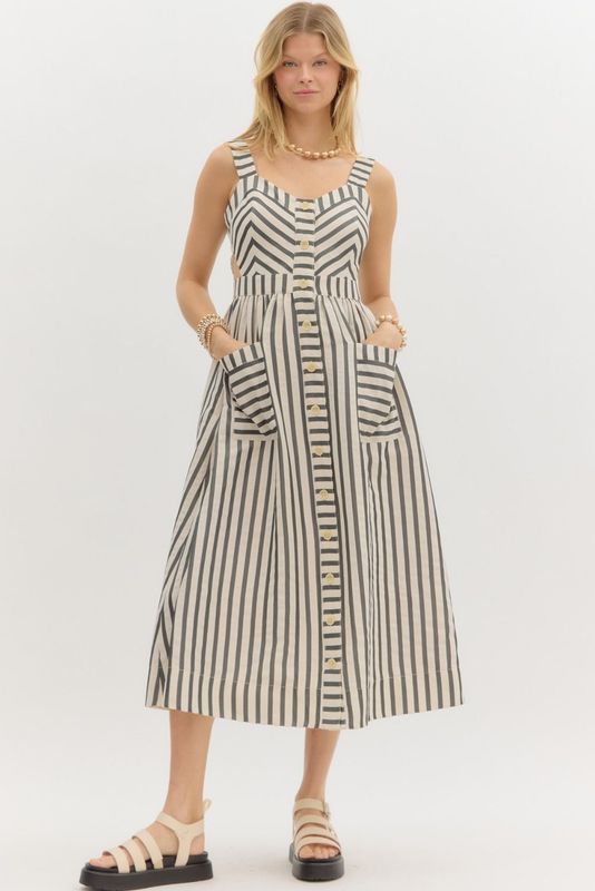 Stripe Midi Dress W/Side Cutout Det