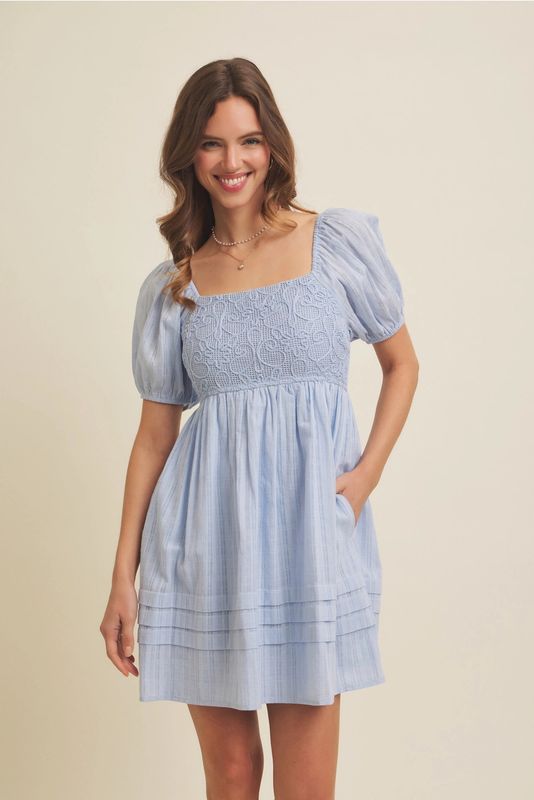 Airy Cotton Gauze Crochet Mini Dress