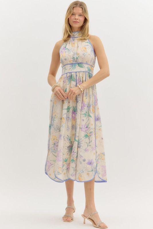 Floral Prt Halter Midi Dress