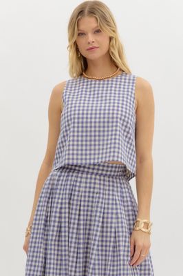 Gingham Prt Button Det Top