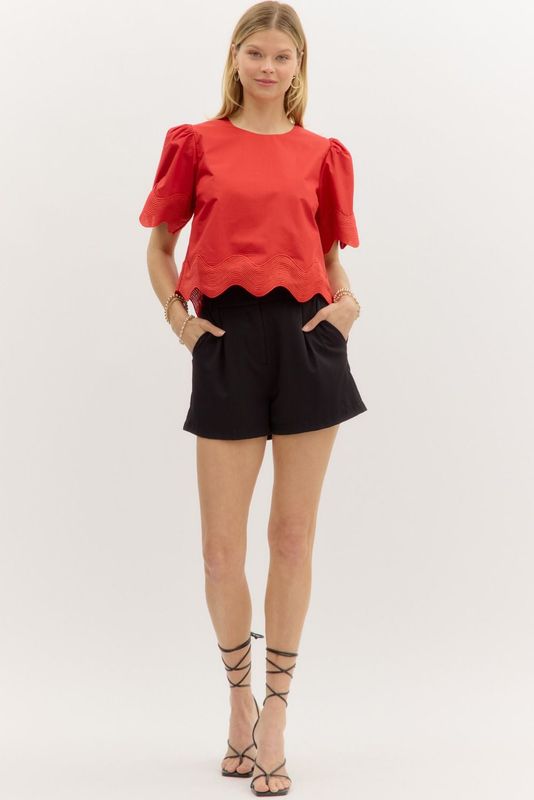 S/S Top W/Oversized Trim Detail
