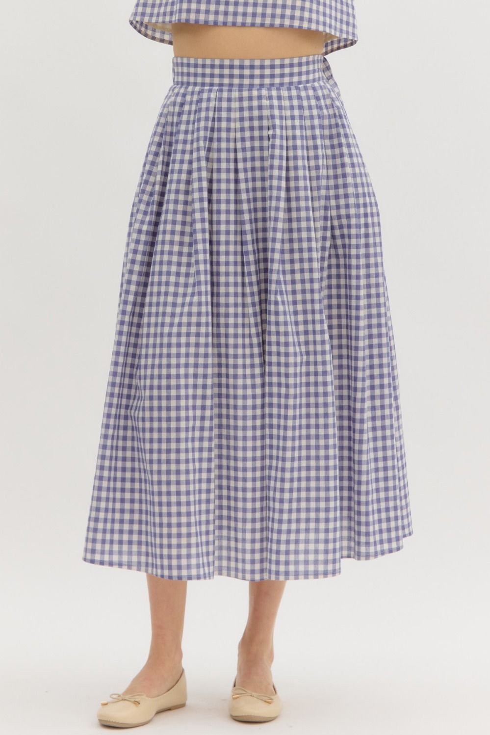 Gingham Prt Pleated Midi Skirt