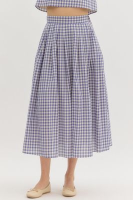 Gingham Prt Pleated Midi Skirt