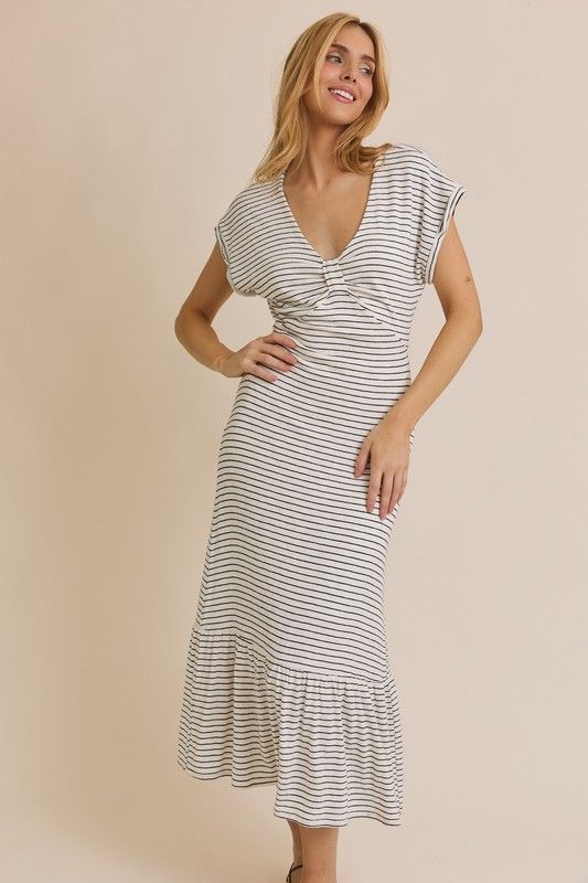 Vneck S/S Striped Knit Dress