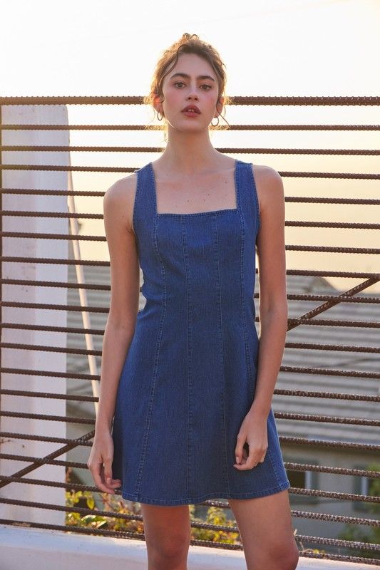 Stretchy Denim Fit &amp; Flare Mini Dress