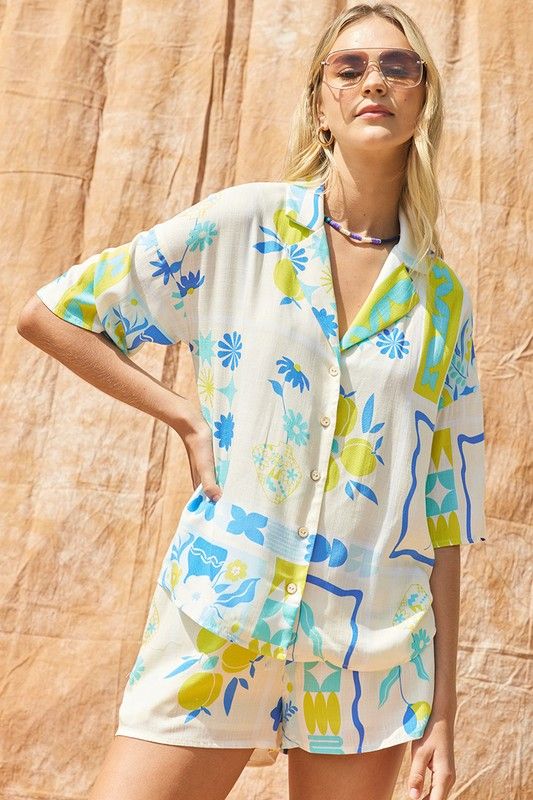 Tropical Print Button Shirt