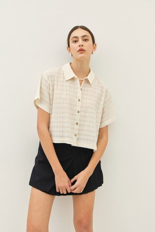 Relaxed Textured Button Down Shirt, Color: ECRU, Size: S