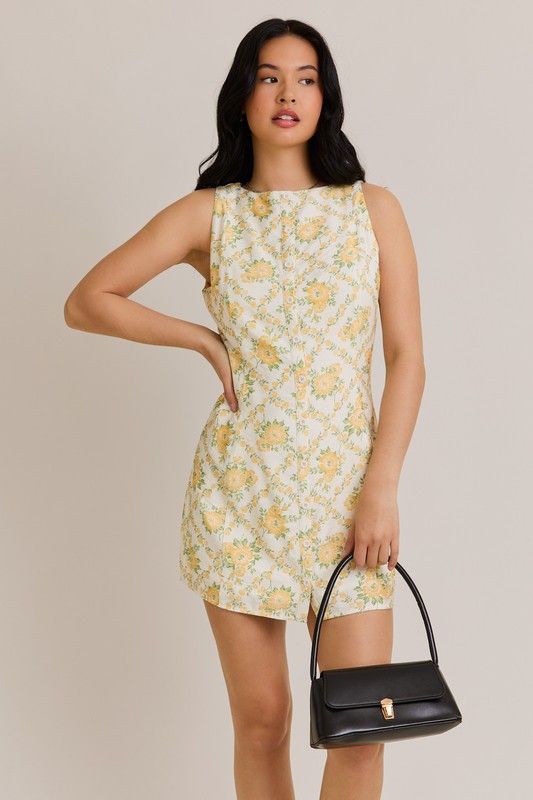 High Neck Button Down Mini Dress, Color: CREAM/YW, Size: XS