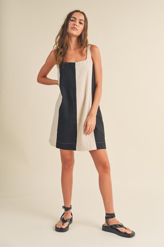 Colorblock Linen Mini Dress