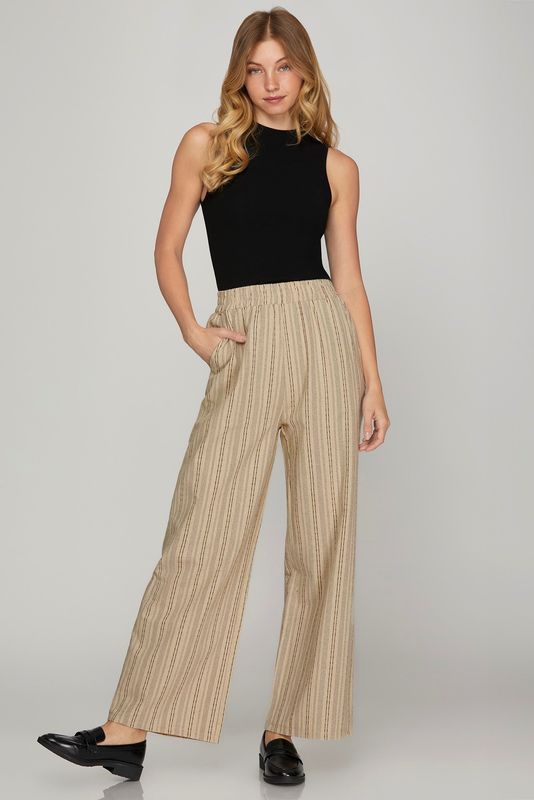 Elastic Waist Pinstripe Pants